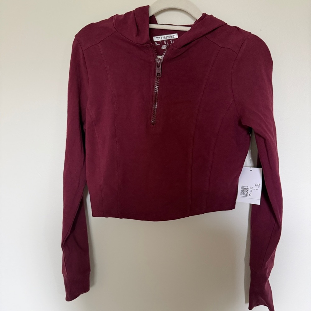 Forever 21 Maroon Zip-Up Cropped Hoodie